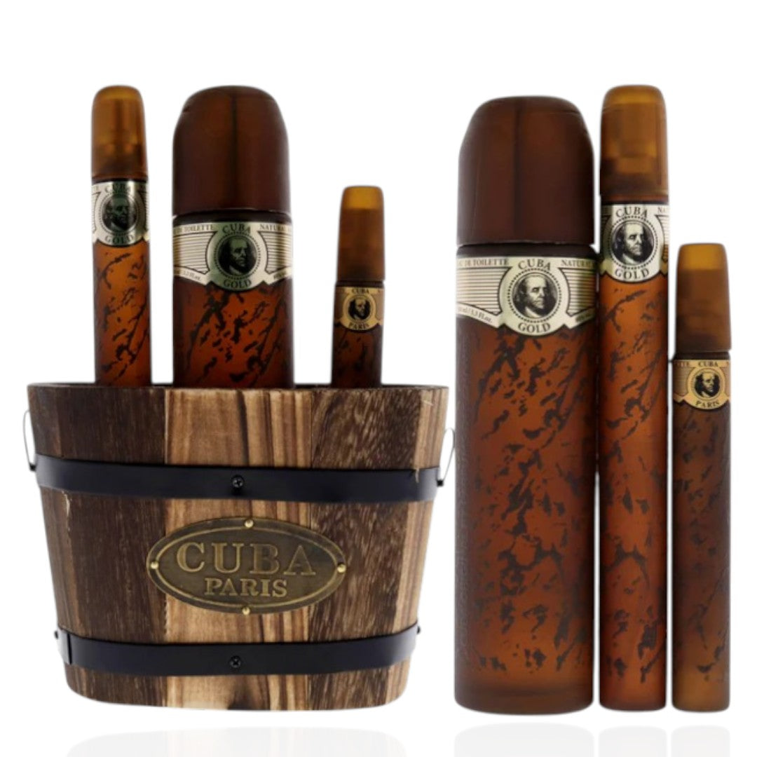 Cuba Gold от Cuban Мъжки подаръчен комплект от 3 части – 100 ml EDT (3.4 oz) + 35 ml EDT (1.17 oz) + 15 ml EDT (0.5 oz)